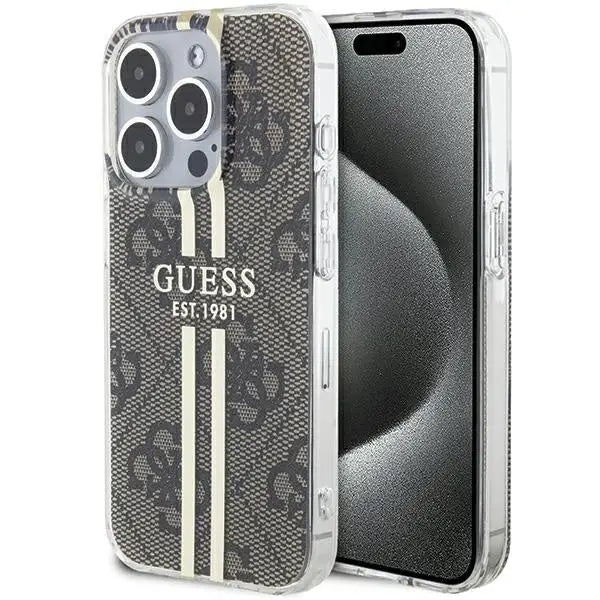 Кейс Guess IML 4G Gold Stripe за iPhone 15 Pro кафяв