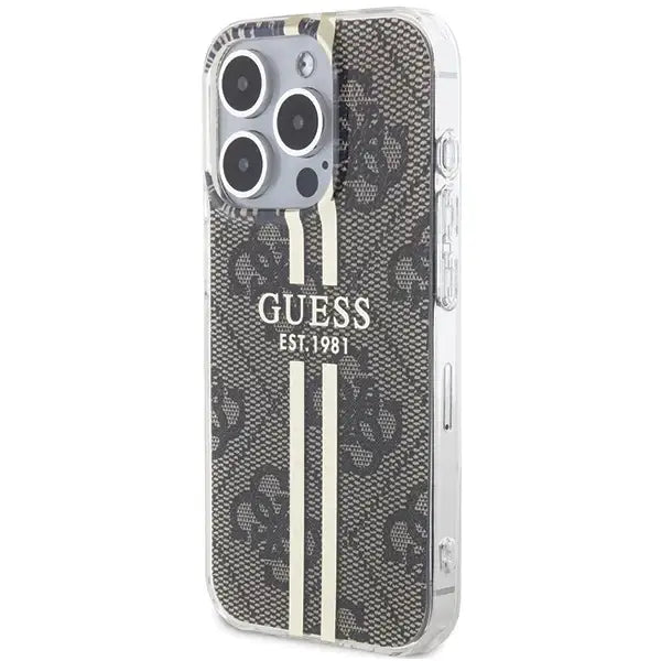 Кейс Guess IML 4G Gold Stripe за iPhone 15 Pro кафяв