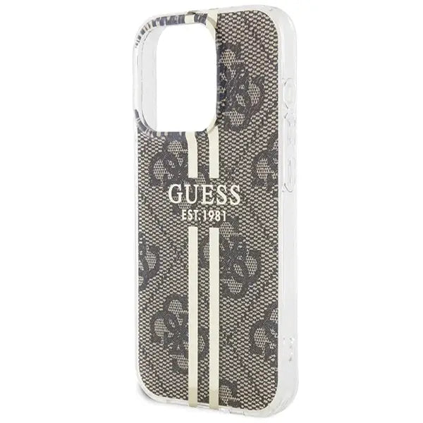 Кейс Guess IML 4G Gold Stripe за iPhone 15 Pro кафяв