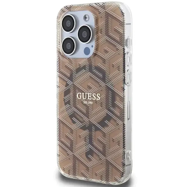 Кейс Guess IML GCube MagSafe за iPhone 15 Pro Max кафяв