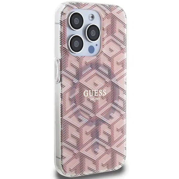 Кейс Guess IML GCube MagSafe за iPhone 15 Pro Max розов