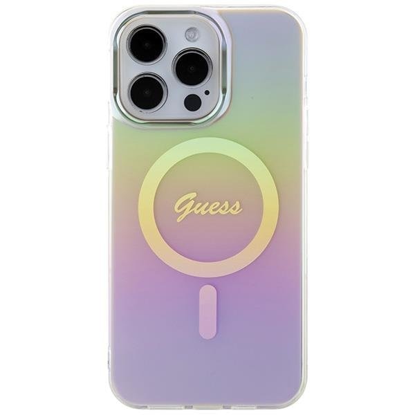 Кейс Guess IML Iridescent MagSafe за iPhone 15 Pro розов