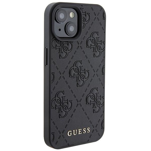 Кейс Guess Leather 4G Stamped за iPhone 15 черен