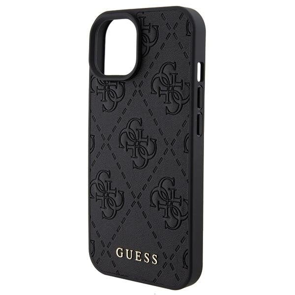 Кейс Guess Leather 4G Stamped за iPhone 15 черен