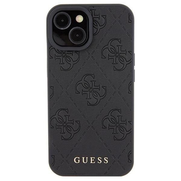 Кейс Guess Leather 4G Stamped за iPhone 15 черен