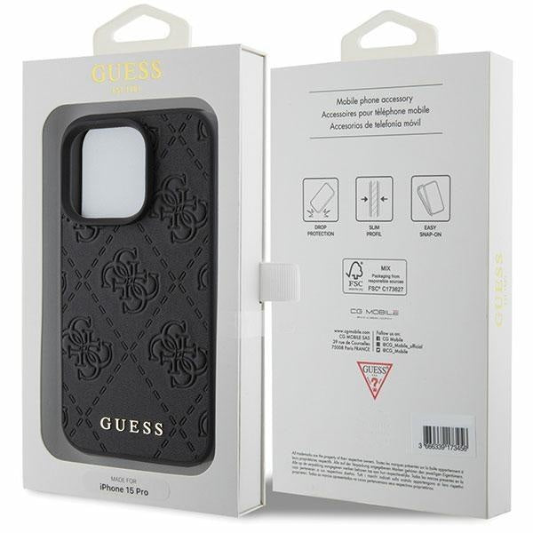 Кейс Guess Leather 4G Stamped за iPhone 15 Pro черен