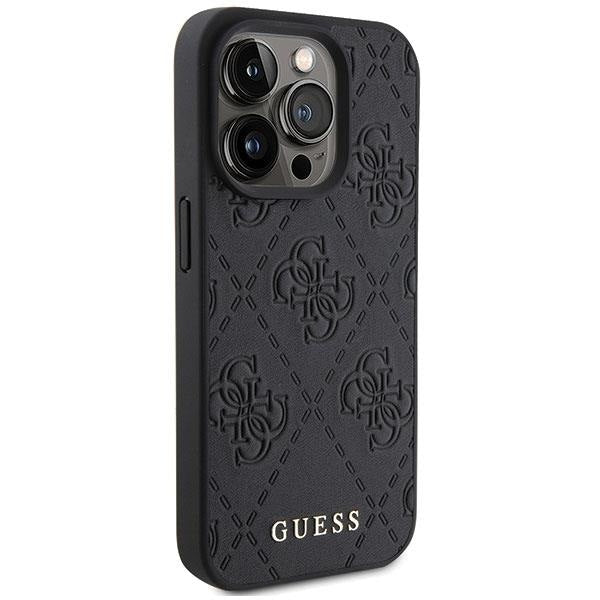 Кейс Guess Leather 4G Stamped за iPhone 15 Pro черен