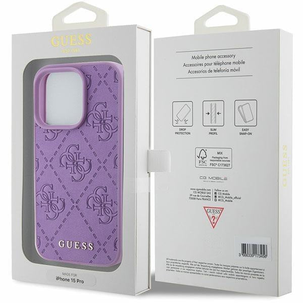 Кейс Guess Leather 4G Stamped за iPhone 15 Pro лилав