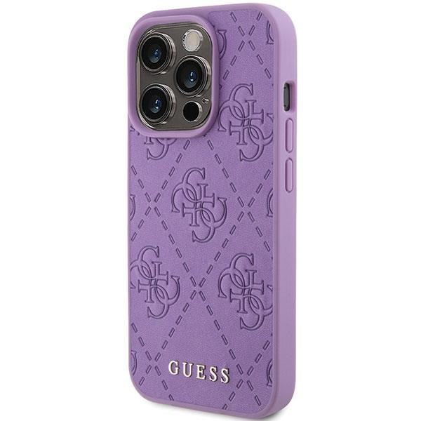 Кейс Guess Leather 4G Stamped за iPhone 15 Pro лилав