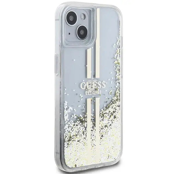 Кейс Guess Liquid Glitter Gold Stripes за iPhone 15