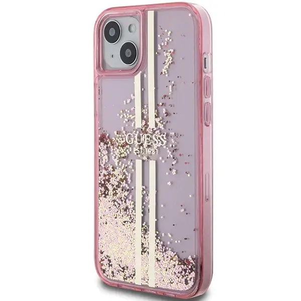 Кейс Guess Liquid Glitter Gold Stripes за iPhone 15