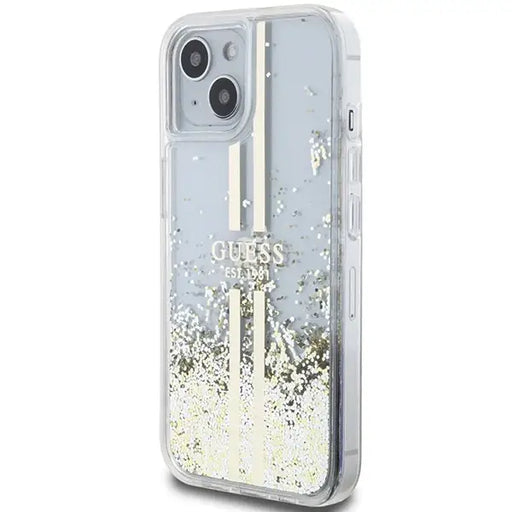 Кейс Guess Liquid Glitter Gold Stripes за iPhone 15