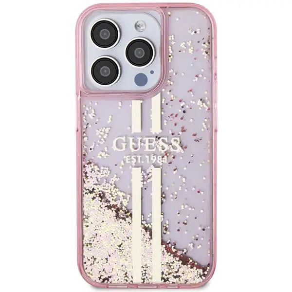 Кейс Guess Liquid Glitter Gold Stripes за iPhone 15