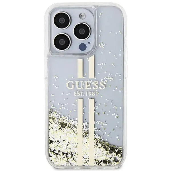 Кейс Guess Liquid Glitter Gold Stripes за iPhone 15