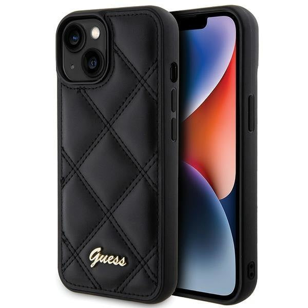 Кейс Guess Quilted Metal Logo за iPhone 15 черен