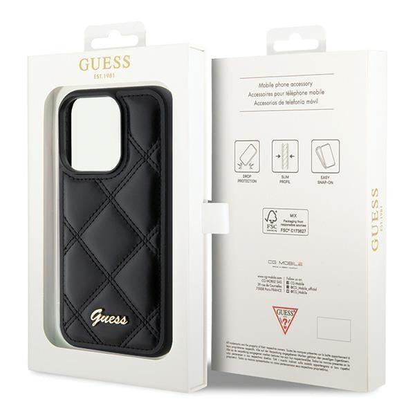 Кейс Guess Quilted Metal Logo за iPhone 15 Pro Max черен