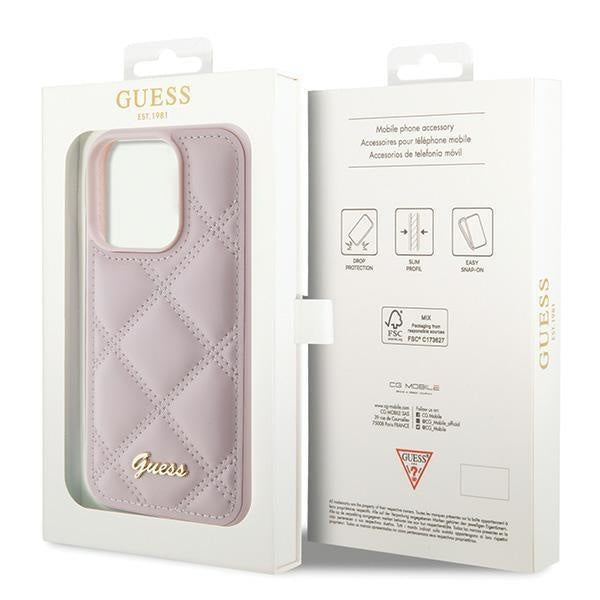 Кейс Guess Quilted Metal Logo за iPhone 15 Pro Max розов