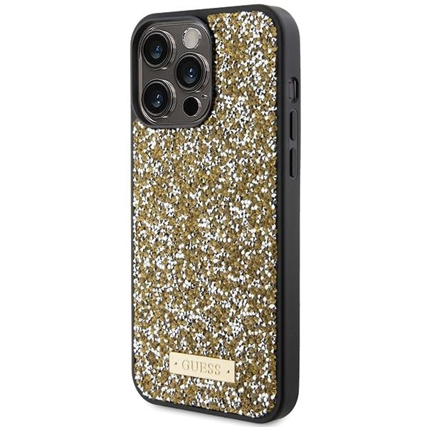 Кейс Guess Rhinestone Metal Logo за iPhone 15 Pro жълт