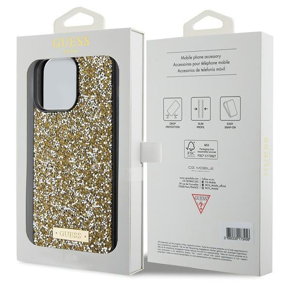 Кейс Guess Rhinestone Metal Logo за iPhone 15 Pro жълт