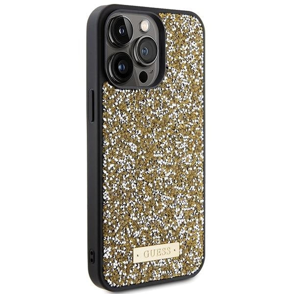 Кейс Guess Rhinestone Metal Logo за iPhone 15 Pro жълт