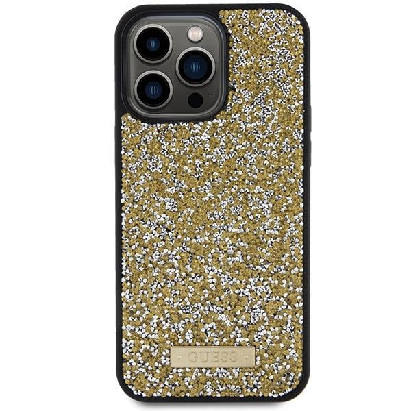 Кейс Guess Rhinestone Metal Logo за iPhone 15 Pro жълт