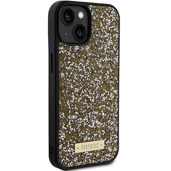 Кейс Guess Rhinestone Metal Logo за iPhone 15 жълт