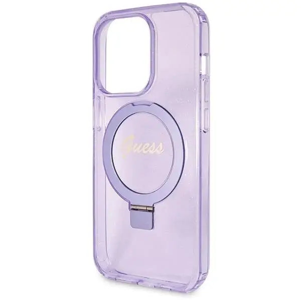 Кейс Guess Ring Stand Script Glitter MagSafe за