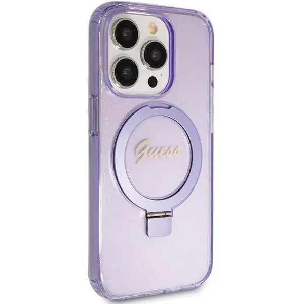 Кейс Guess Ring Stand Script Glitter MagSafe за