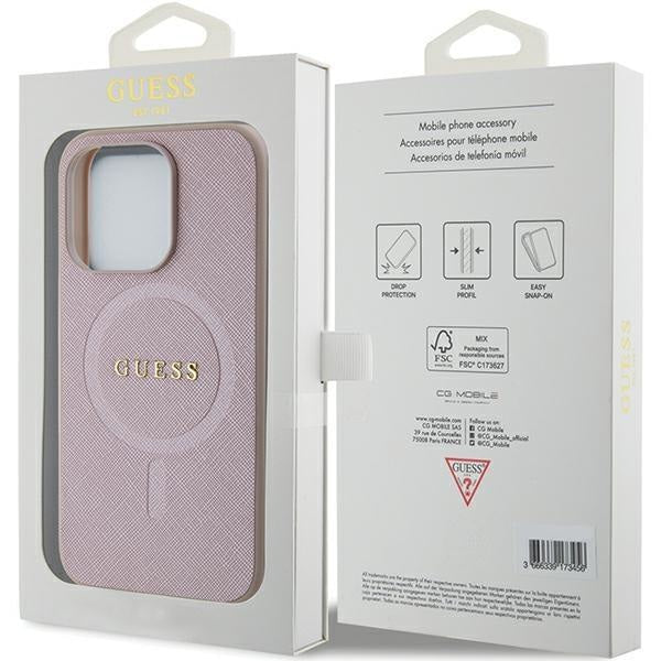 Кейс Guess Saffiano MagSafe за iPhone 15 Pro Max розов