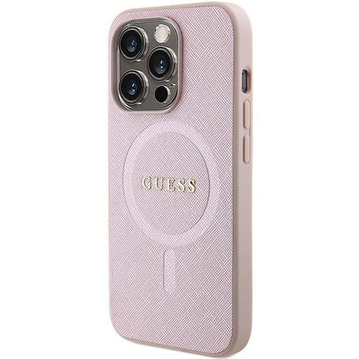 Кейс Guess Saffiano MagSafe за iPhone 15 Pro Max розов