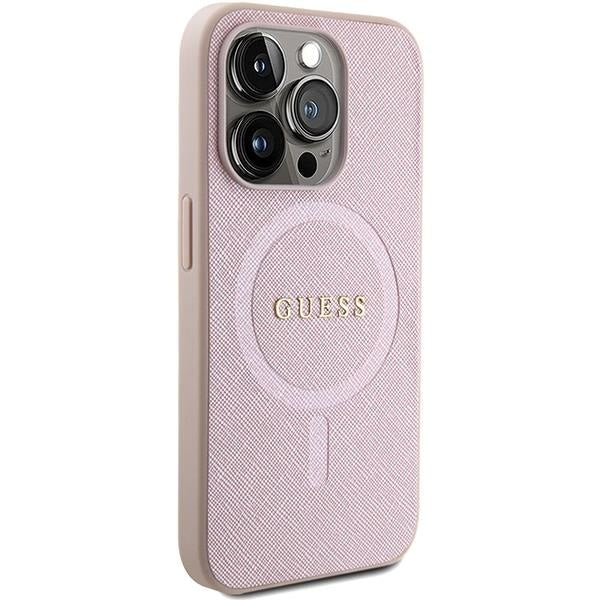 Кейс Guess Saffiano MagSafe за iPhone 15 Pro розов