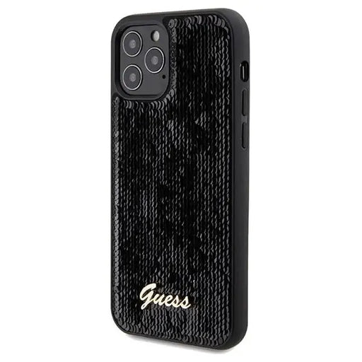 Кейс Guess Sequin Script Metal за iPhone 12/12 Pro черен