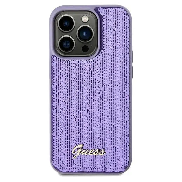 Кейс Guess Sequin Script Metal за iPhone 13 Pro / лилав