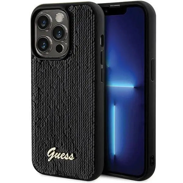 Кейс Guess Sequin Script Metal за iPhone 13 Pro Max черен