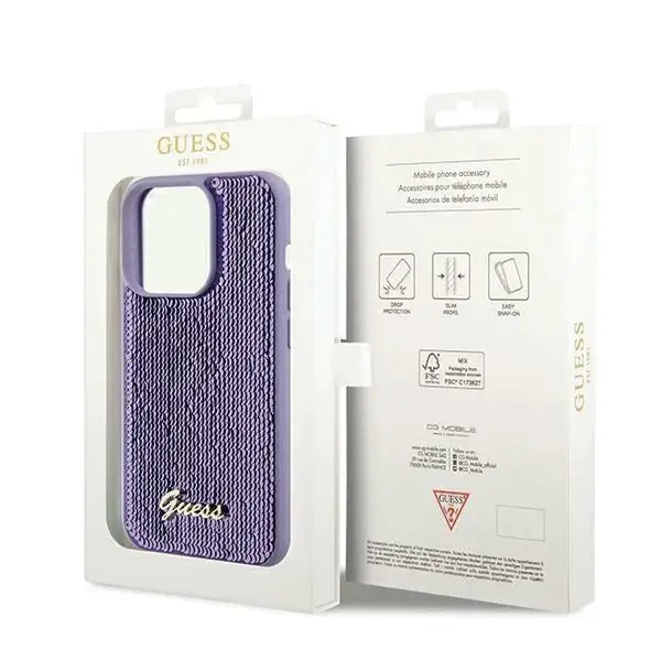 Кейс Guess Sequin Script Metal за iPhone 13 Pro Max лилав