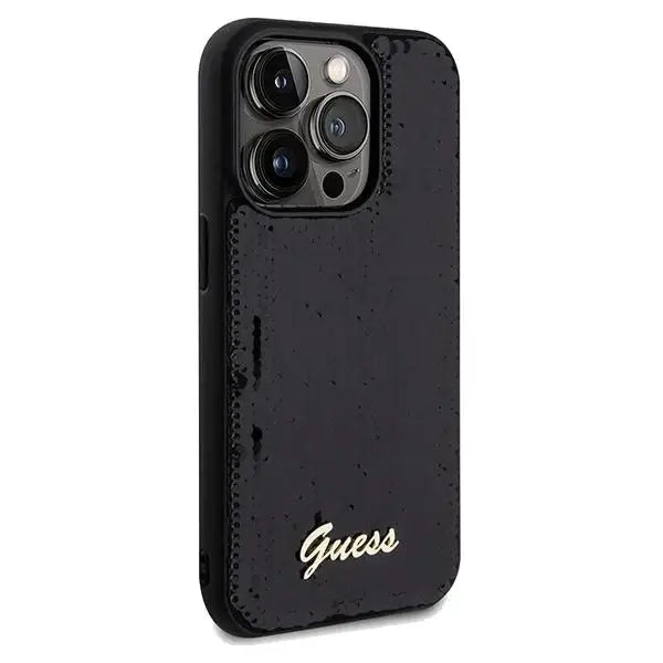 Кейс Guess Sequin Script Metal за iPhone 14 Pro Max черен