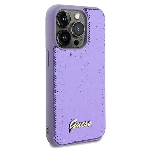 Кейс Guess Sequin Script Metal за iPhone 14 Pro Max лилав