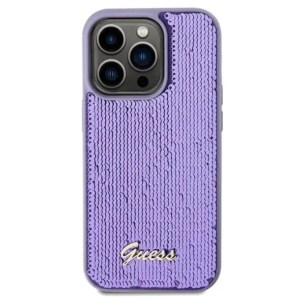 Кейс Guess Sequin Script Metal за iPhone 14 Pro Max лилав