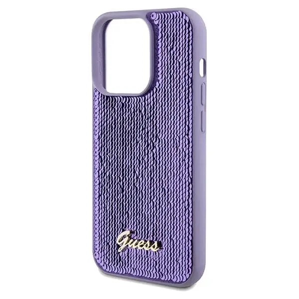 Кейс Guess Sequin Script Metal за iPhone 14 Pro Max лилав