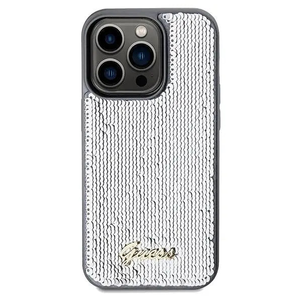 Кейс Guess Sequin Script Metal за iPhone 14 Pro Max сребрист