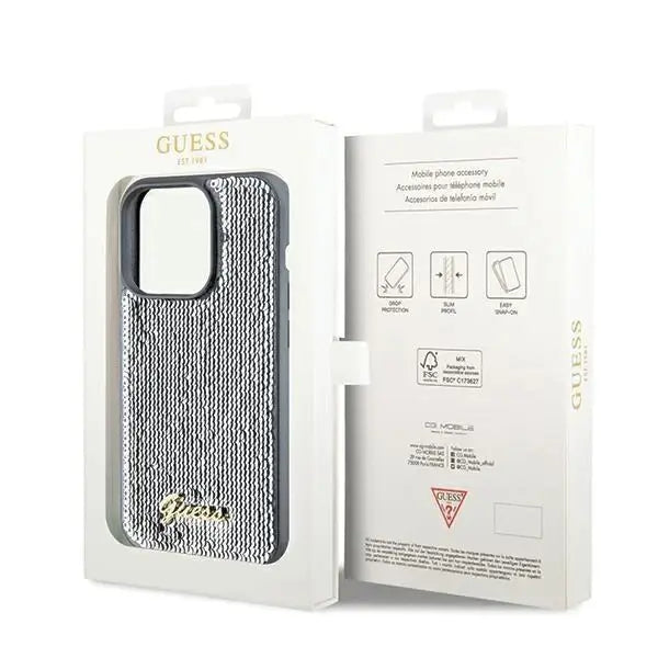 Кейс Guess Sequin Script Metal за iPhone 14 Pro сребрист