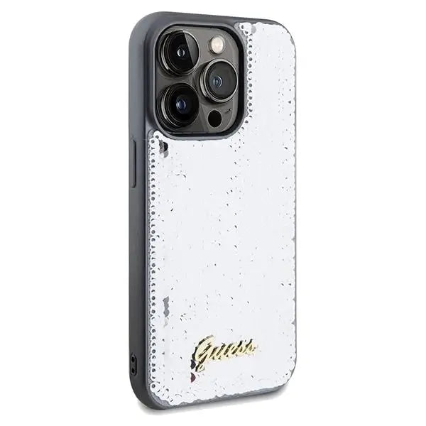 Кейс Guess Sequin Script Metal за iPhone 14 Pro сребрист