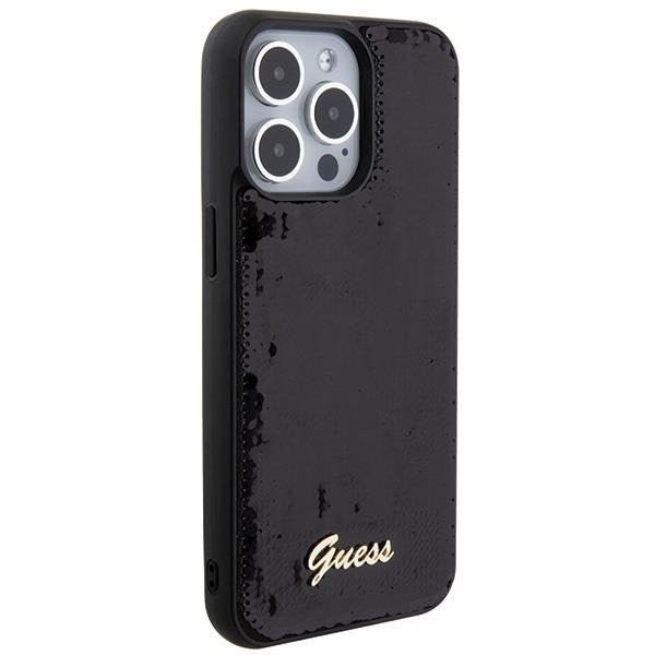 Кейс Guess Sequin Script Metal за iPhone 15 Pro черен