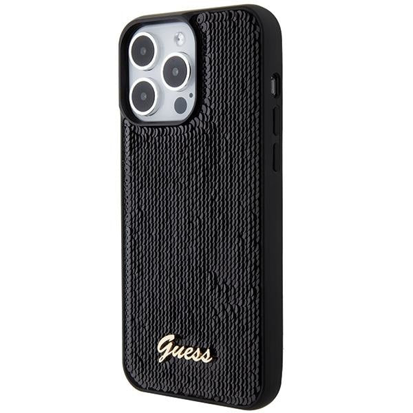 Кейс Guess Sequin Script Metal за iPhone 15 Pro черен