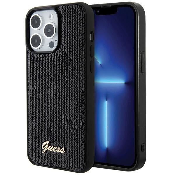 Кейс Guess Sequin Script Metal за iPhone 15 Pro черен