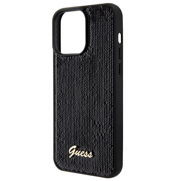 Кейс Guess Sequin Script Metal за iPhone 15 Pro черен