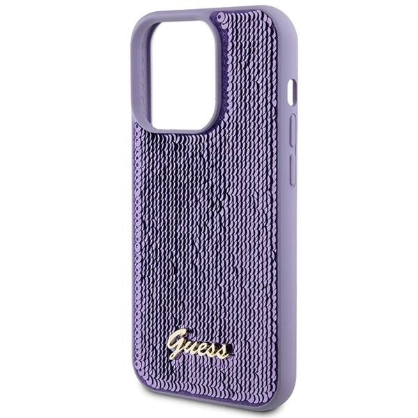 Кейс Guess Sequin Script Metal за iPhone 15 Pro лилав