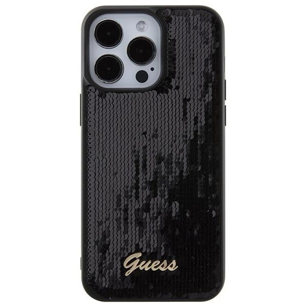 Кейс Guess Sequin Script Metal за iPhone 15 Pro Max черен