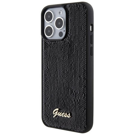 Кейс Guess Sequin Script Metal за iPhone 15 Pro Max черен