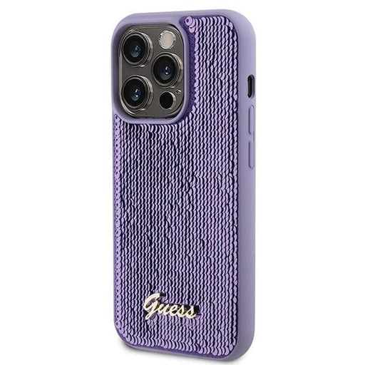 Кейс Guess Sequin Script Metal за iPhone 15 Pro Max лилав